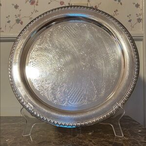 Vintage Silver Plate Round 15 Inch Leonard EP Tray Pattern:  American Victoria